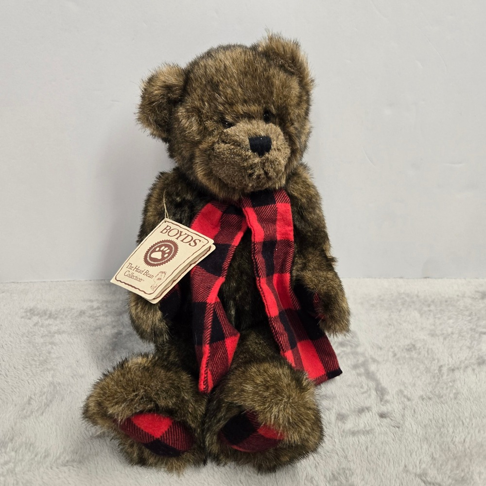 Boyds Bear Woody G Mountainpine Best Dressed Series Plaid Scarf Jointed Plush